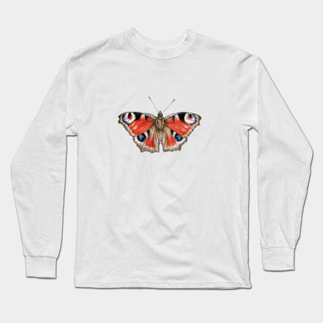 Beautiful Peacock Butterfly Long Sleeve T-Shirt by Anna H